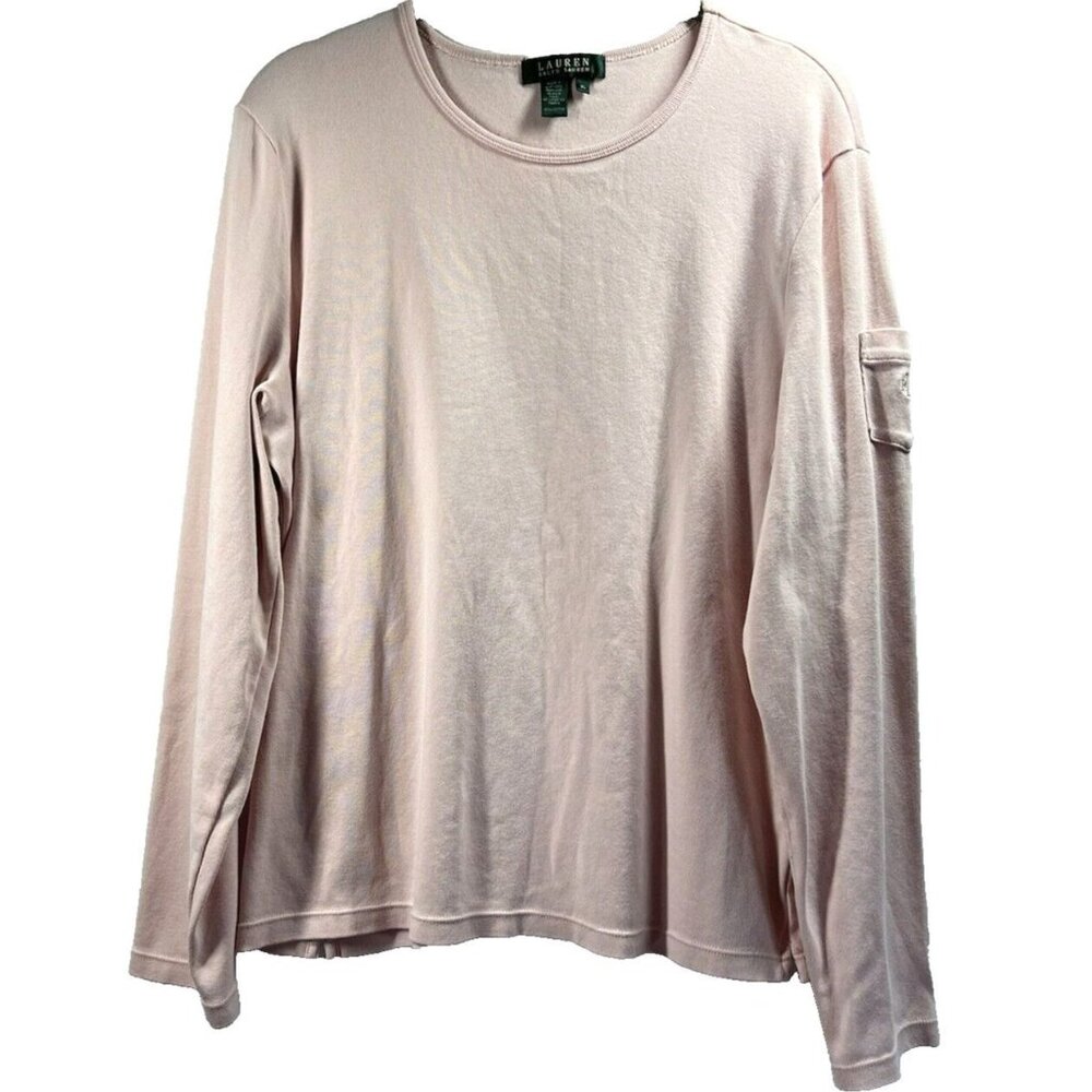 Lauren Ralph Lauren Top Womens XL‎ Light Pink Monogramed Long Sleeve 100% Cotton